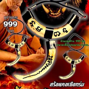 หลวงปู่แก้ว วัดแก่งดินสอ สร้อยคอเชือก รุ่น เขี้ยวหมูป่ามหาคง