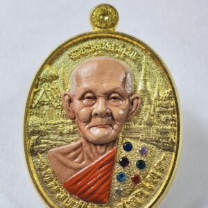 หลวงปู่ฝั้น มหาพุทธคุณ หน้าผา นวะโลหะชุบน้ำทอง AC7738