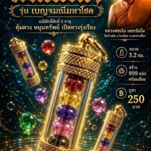 หลวงพ่อเงิน วัดบ้านอ้อ ตะกรุดมณีใต้น้ำ รุ่น เบญจมณีมหาโชค