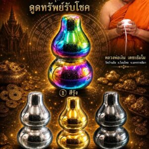 หลวงพ่อเงิน เตชะธัมโม วัดบ้านอ้อ น้ำเต้าแร่เหล็กไหล รุ่น ดูดทรัพย์รับโชค